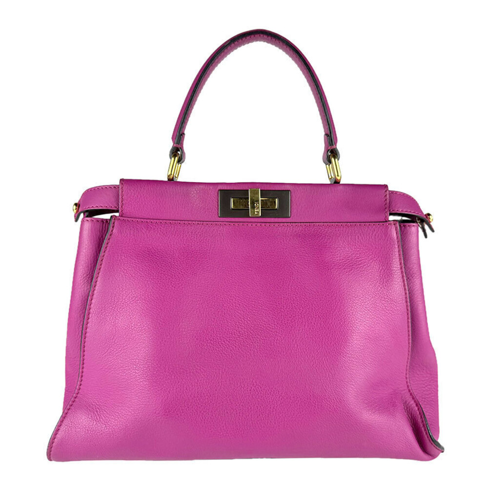 Fendi Peekaboo Regular Leather Shoulder Bag Magenta Pink Gold
